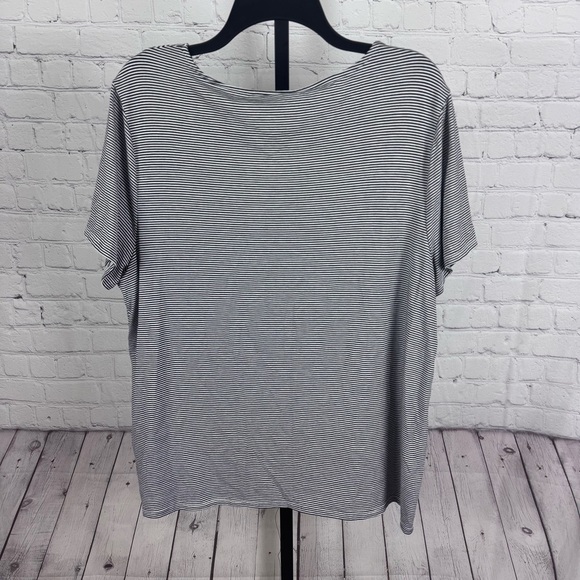 Chico’s Black and White Striped Short Sleeve T-Shirt Size 3 (XL) - Picture 5 of 6